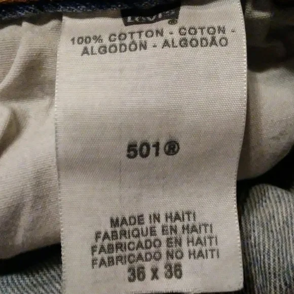 Levi 501 Jeans Men's 36X36 Light Wash Denim Button Fly Classic Red tab Destroyed - Picture 12 of 12